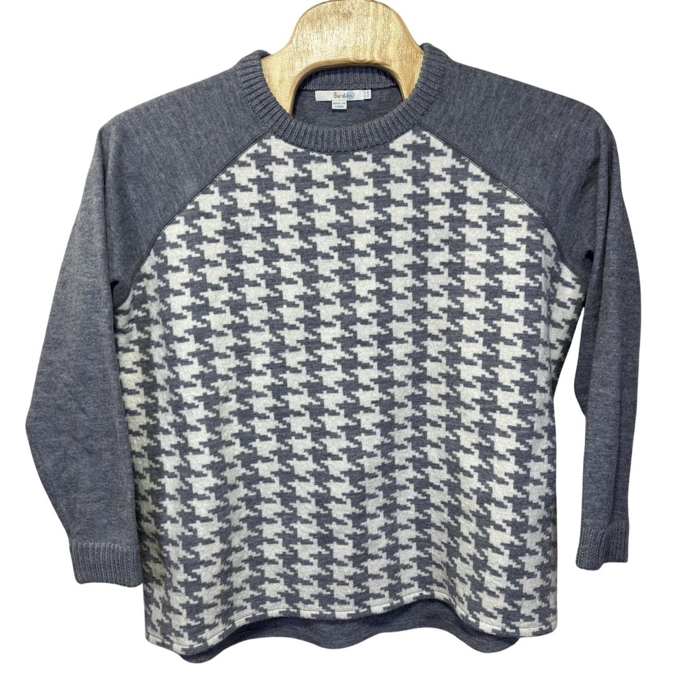 Boden Sweater Womens 18 Gray Houndstooth Wool Crewneck Raglan Pullover WV056